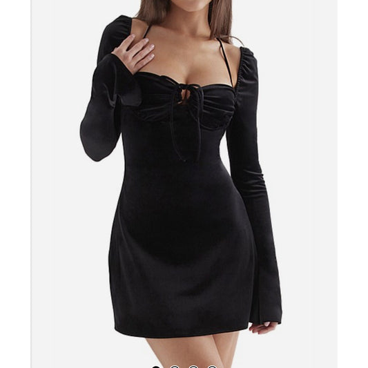 BABYDOLL BLACK VELVET HALTER MINI DRESS